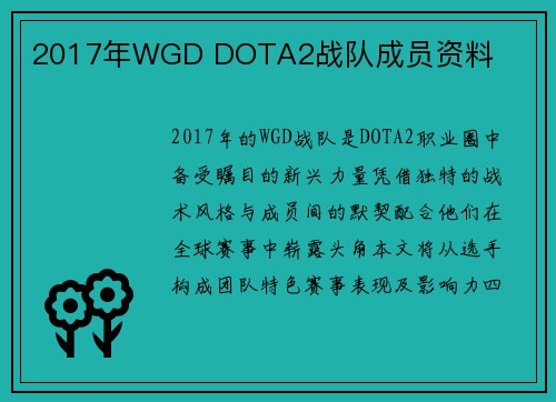 2017年WGD DOTA2战队成员资料