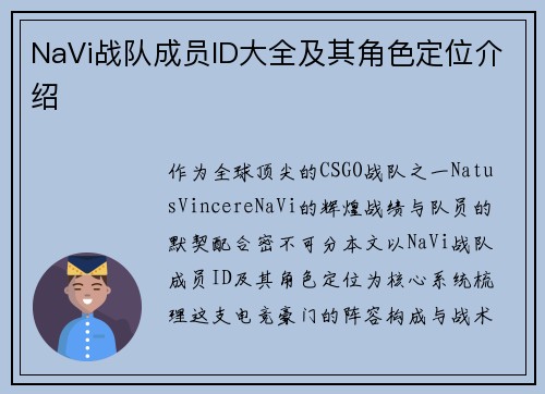 NaVi战队成员ID大全及其角色定位介绍